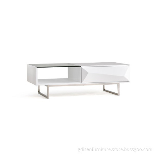 Modern white coffee table with metal leg